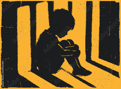 Konstfotografi world day against trafficking in persons Silhouette of a lonely child sitting in