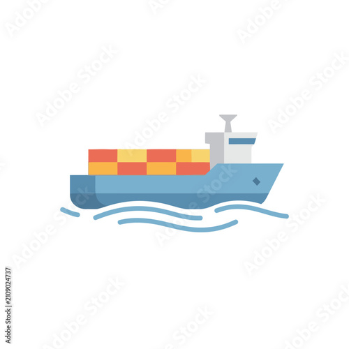 Flat Vector Illustration of a Cargo Container Ship