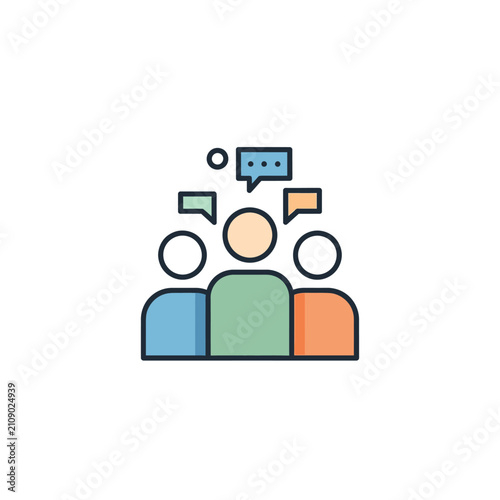 Team collaboration and communication icons with speech bubbles