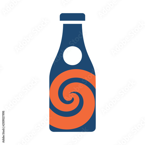 Blue bottle with orange swirl and white circle