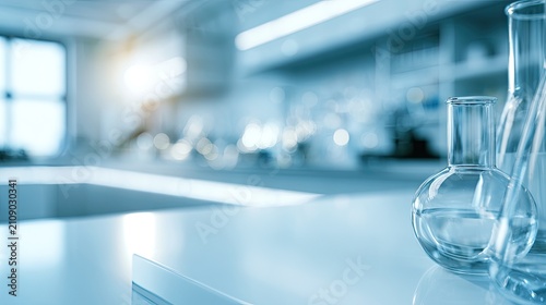 Modern Laboratory with Glassware and Scientific Equipment.