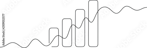 Minimalist continuous single line drawing of business growth chart bar graph representing financial success profit increase and economic progress