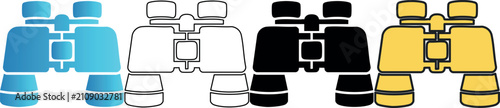 Foto Colorful binocular icon set in various styles for outdoor enthusiasts