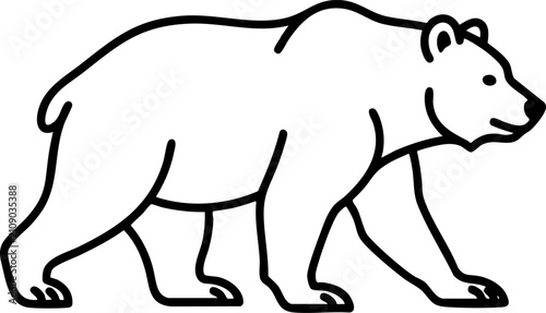 Bild auf Leinwand Simple black and white line art illustration of a walking grizzly bear with wild
