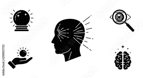 Mind Power, Vision, Brainstorming, Future Prediction, Insight Icons