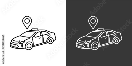 Foto Taxi White And Black Icon Set Collection Pack Vector Illustration