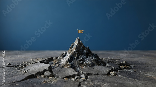 mountain peak with golden flag symbolizing success achievement leadership and business goals
