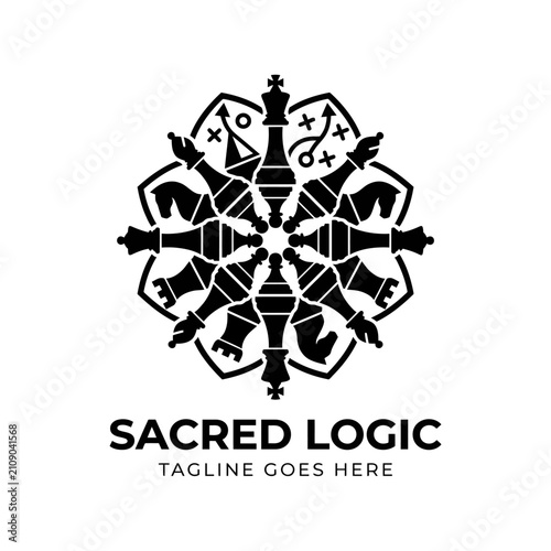 Quadro su tela Intricate circular arrangement of chess pieces forming a symmetrical mandala for strategic branding