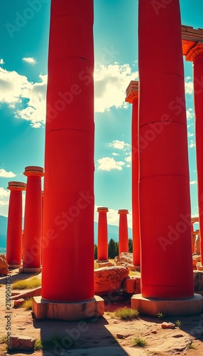 Crimson-hued stone pillars rising from the ground, red, ||pillar