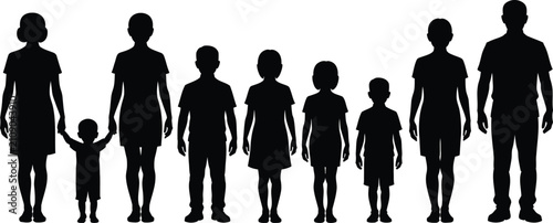 Obraz na płótnie Family silhouette parents and children holding hands generational growth illustr