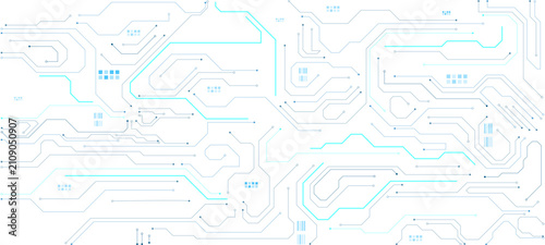 Abstract tech background featuring circuit patterns and blue chip design. circuit board background