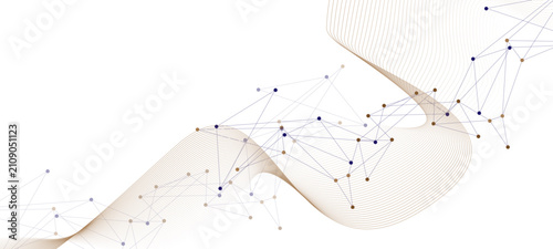 Abstract tech network connection with dots lines and wave. splash of milk