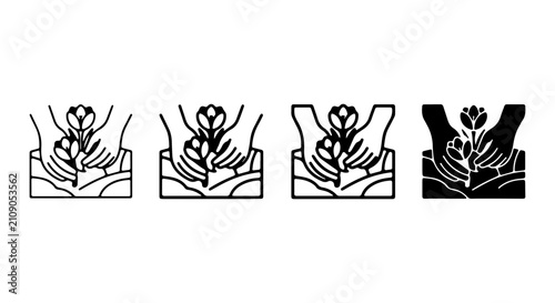 Tableau sur toile Hands Holding Sprout Icon Set, Growth and Care Symbol, Nature and Sustainability