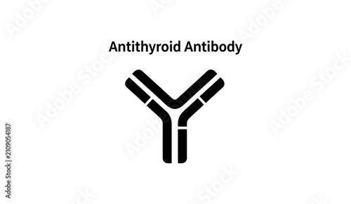 Black and white medical vector icon of an antithyroid antibody symbol isolated on a white background, representing immunology, healthcare, and thyroid condition concepts.