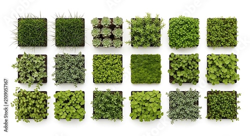 Set of square green moss wall tiles for interior design decoration
