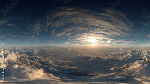 Panoramic view of sky and clouds with sunlight ideal for backgrounds
