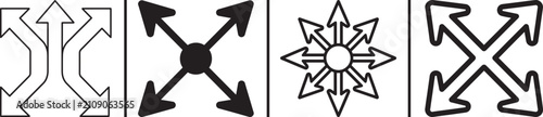 Foto Multi directional arrow icons set with diverging expanding and radial pointers f