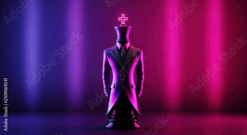 Surreal Chess King Figure in Dramatic Neon Lighting.