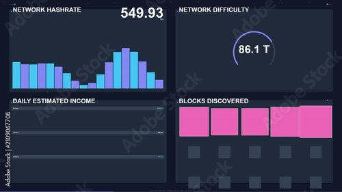 Crypto Mining Dashboard Interface Displaying Real Time Network Statistics