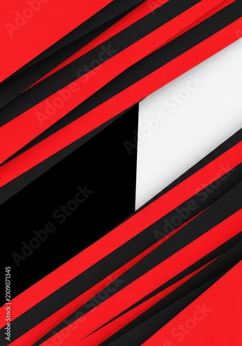 Dynamic geometric composition featuring vibrant red and black diagonal stripes for a contemporary, professional, and bold visual impact, dark, backdrop, creative
