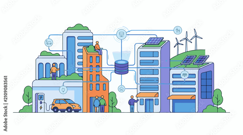 Fototapeta premium Connected smart city with green energy and data infrastructure