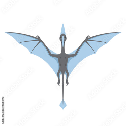 Illustration of a light blue winged prehistoric creature with outstretched wings, viewed from above