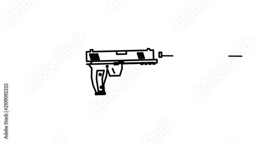 Hand-drawn line art animation of a handgun firing. 4K Video