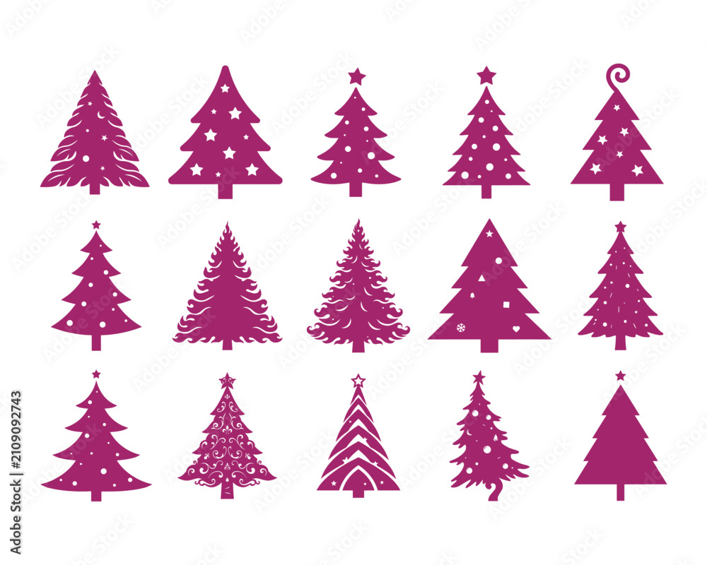 Obraz premium Christmas Tree Silhouette Collection Holiday Vector Set