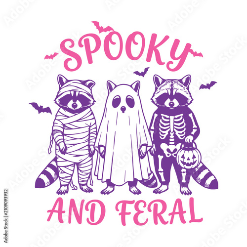Spooky and Feral Funny Raccoon Halloween Illustration