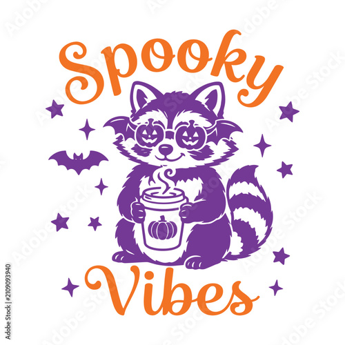 Spooky Vibes Cute Raccoon Halloween Cartoon