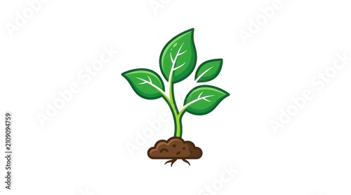 Green seedling sprout icon. Small plant growing from soil as a nature symbol.