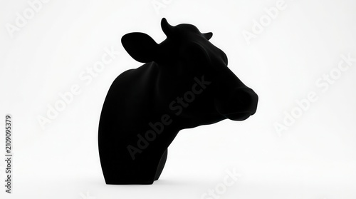 Black silhouette cow head neck of on a white background