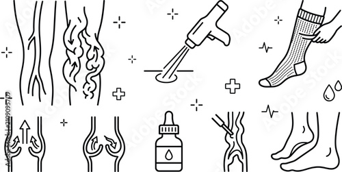 фотографія Varicose veins medical line art vector collection featuring leg blood circulatio