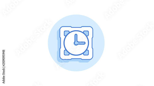 Stylized alarm clock icon within a blue circle