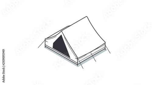 Simple isometric camping tent line icon.