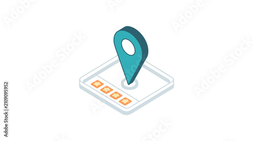 Isometric map pin location icon on square base