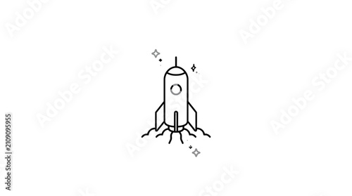 Minimalist rocket ship launch icon with stars.