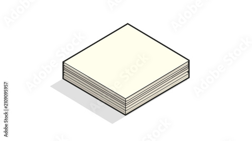 Stack of square blank paper sheets isometric illustration.