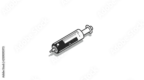 Medical syringe vaccine icon in line art.