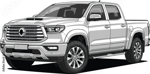 Foto Modern pickup truck illustration, crew cab vehicle artwork, bold grille alloy wh