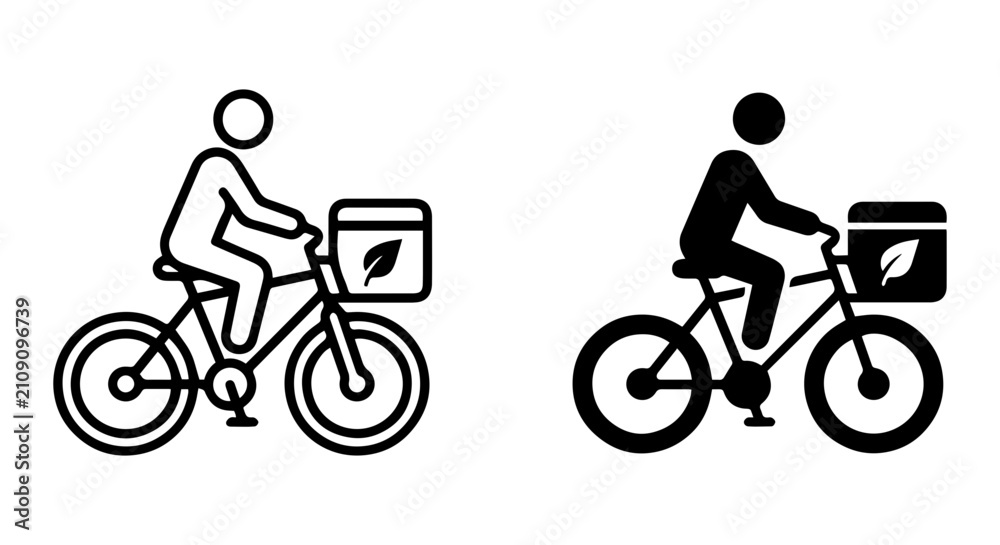 Obraz premium Eco-Friendly Delivery Cyclist Icon Set, Sustainable Transport, Green Logistics, Bicycle Courier
