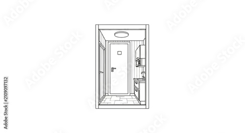 Foto Minimalist apartment hallway with kitchenette and doors