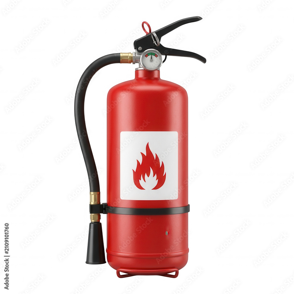 Obraz premium Red fire extinguisher with safety pin isolated on a transparent background