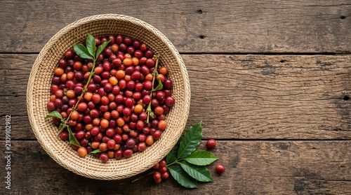 cranberries in wicker basket on wooden table