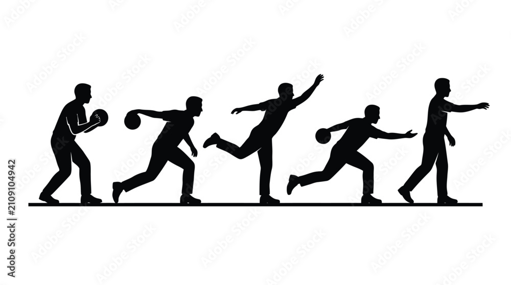 Fototapeta premium Silhouette Sequence Illustrating The Progressive Motion Of A Bowling Player