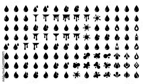 фотографія Collection of black water drop icons and liquid splashes for design projects