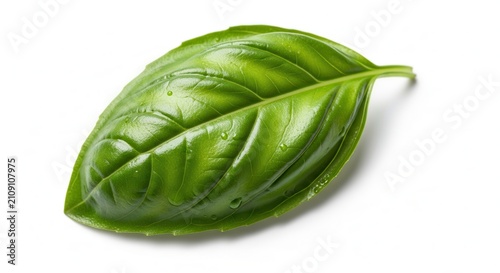 Fresh Green Basil Leaf on White Background - Culinary Ingredient Close-up