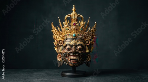 Golden crowned skull statue, Buddhist art