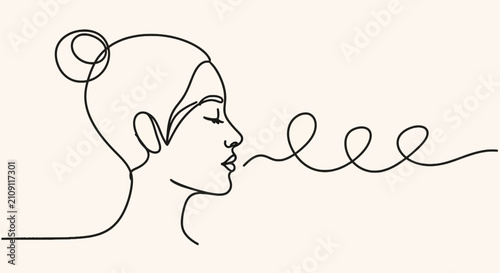 фотографія Serene woman profile with meditative breath line