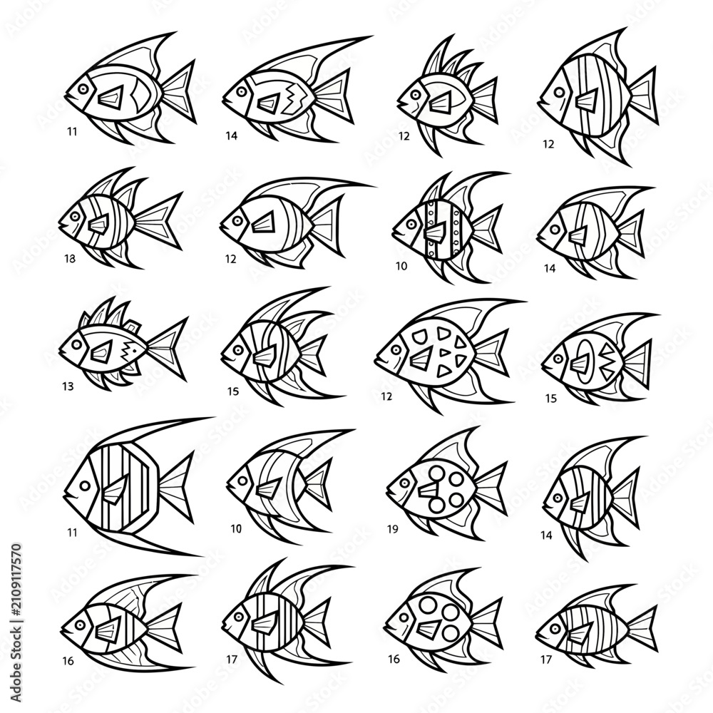 Obraz premium Collection of Hand-Drawn Tropical Fish Illustrations, Vector Art